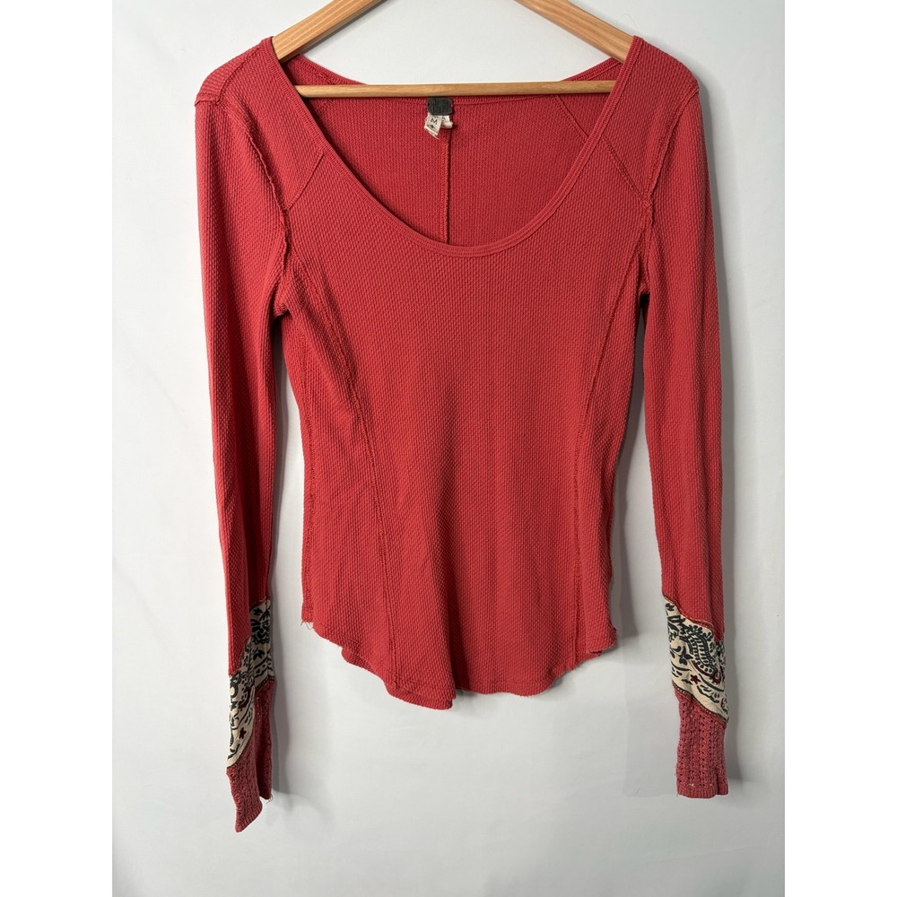 We The Free People Top Womens Small Thermal Bandana Cuff Pullover Boho Bella Y2K